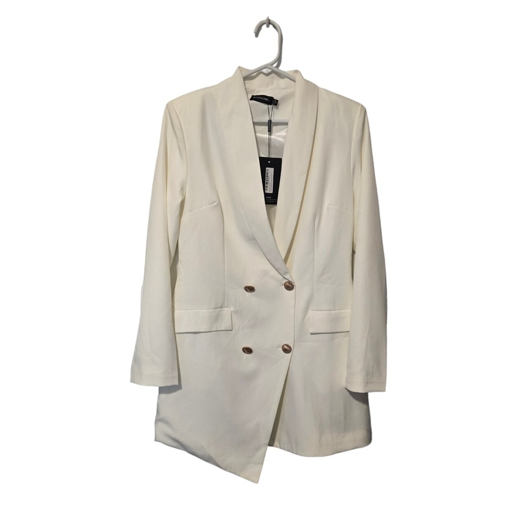 PrettyLittleThing White Longline Blazer Gold Buttons Double‎ Breasted Size 6